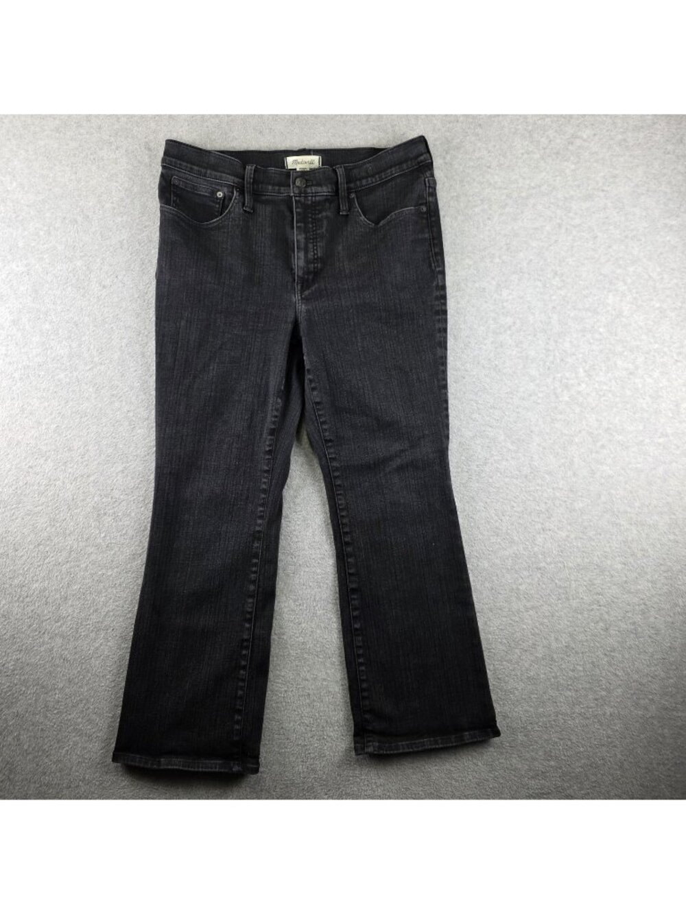 Madewell Mid Rise Kick Out Jeans Womens 32 Gray Black Wash Bootcut Stretch